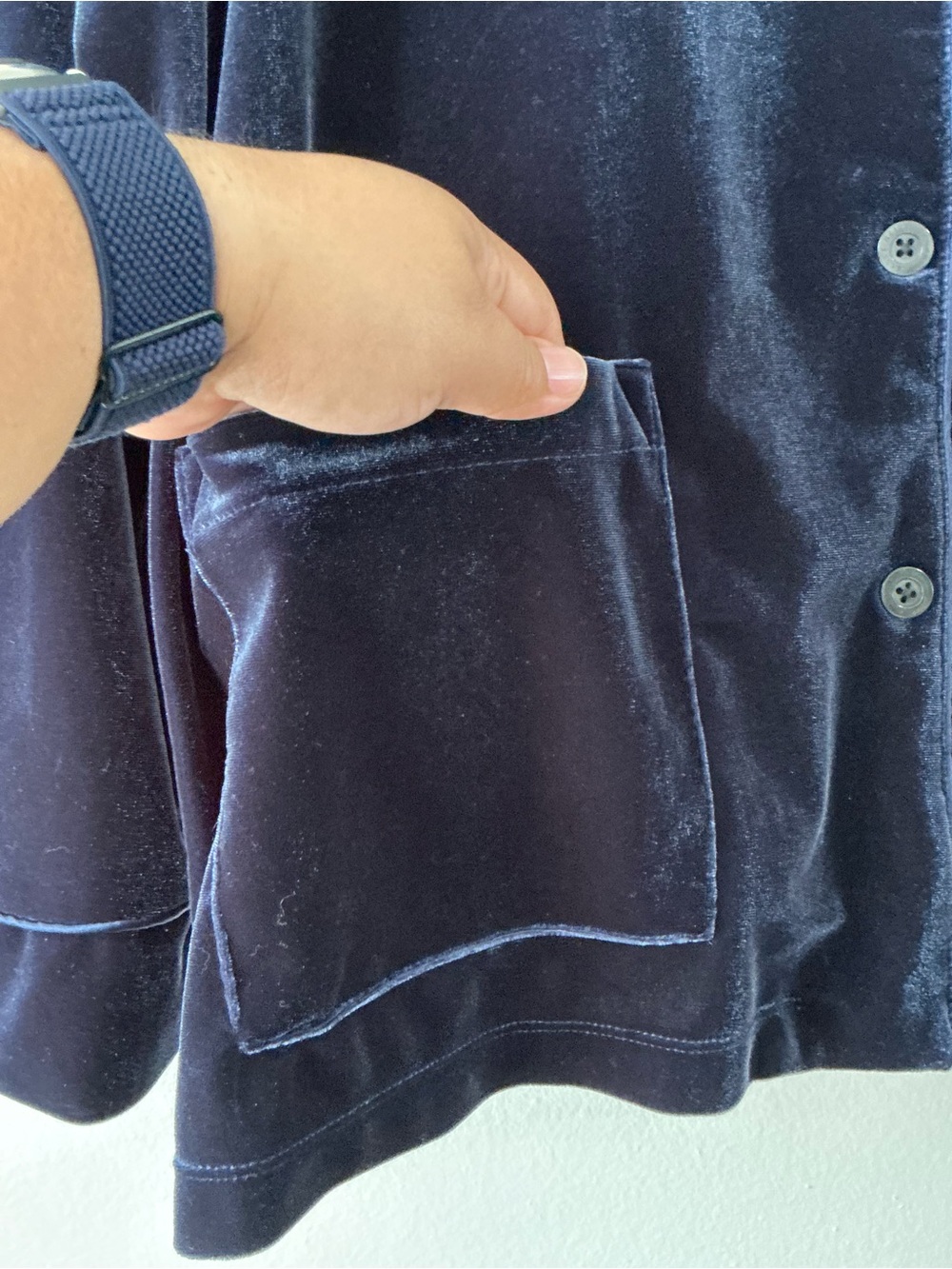 Lauren Ralph Lauren Navy Blue Velvet Pajama Top Notch Collar Shirt L - Picture 4 of 14